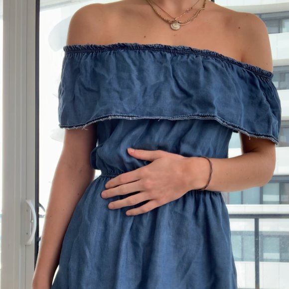 Denim Off-the-Shoulder Dress - Picture 1 of 2